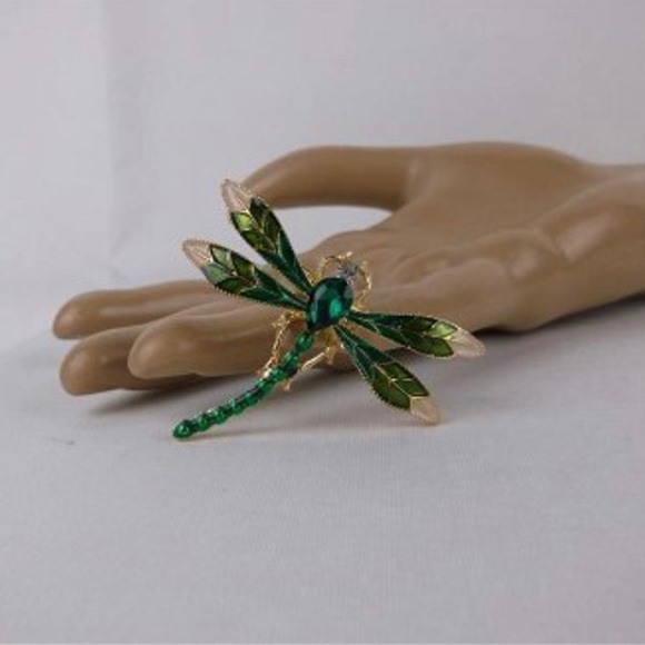 Enameled Rhinestone Dragonfly Brooch - Picture 2 of 2